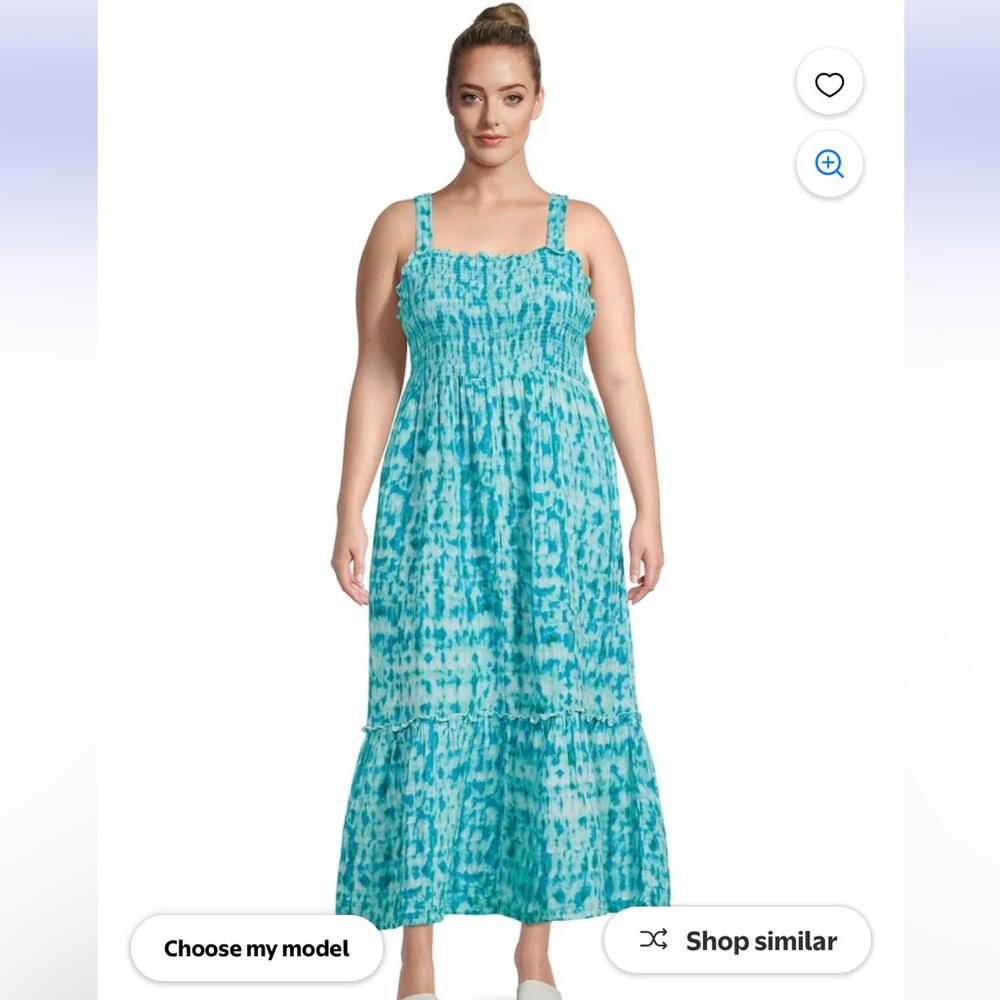 Terra & Sky Teal Smock Midi Dress Sz 0X